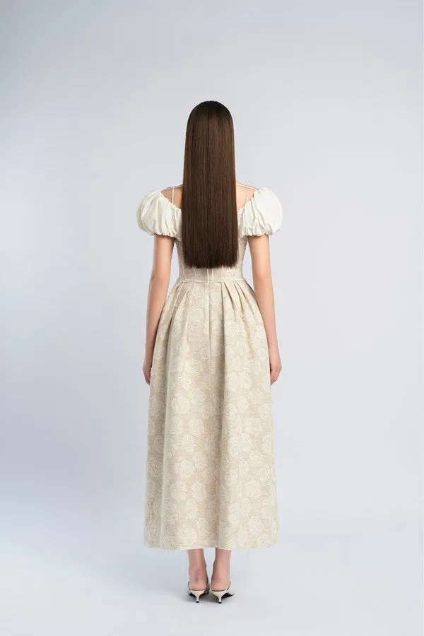boat neck corset maxi dress in beige Gloria Lanvin