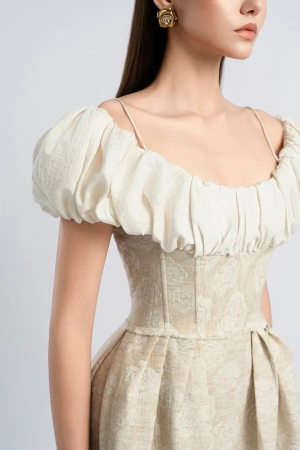 boat neck corset maxi dress in beige Gloria Lanvin