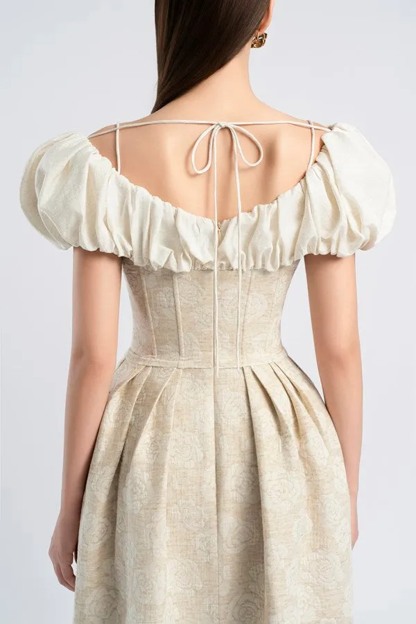 boat neck corset maxi dress in beige Gloria Lanvin