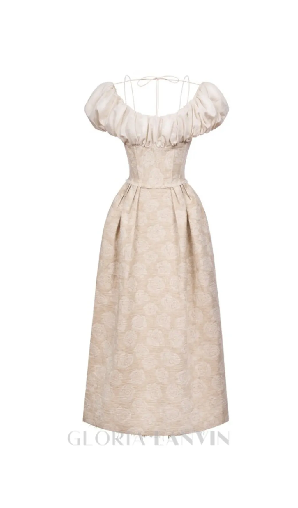 boat neck corset maxi dress in beige Gloria Lanvin