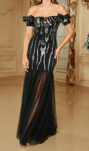 Bodycon Off the Shoulder Long Prom Dress in black Gloria Lanvin