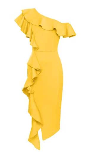 BODYCON RUFFLE MIDI DRESS IN APRICOT Gloria Lanvin