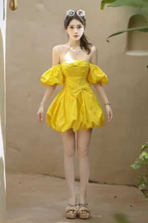 Bonnie puff strapless Mini Dress in yellow Gloria Lanvin