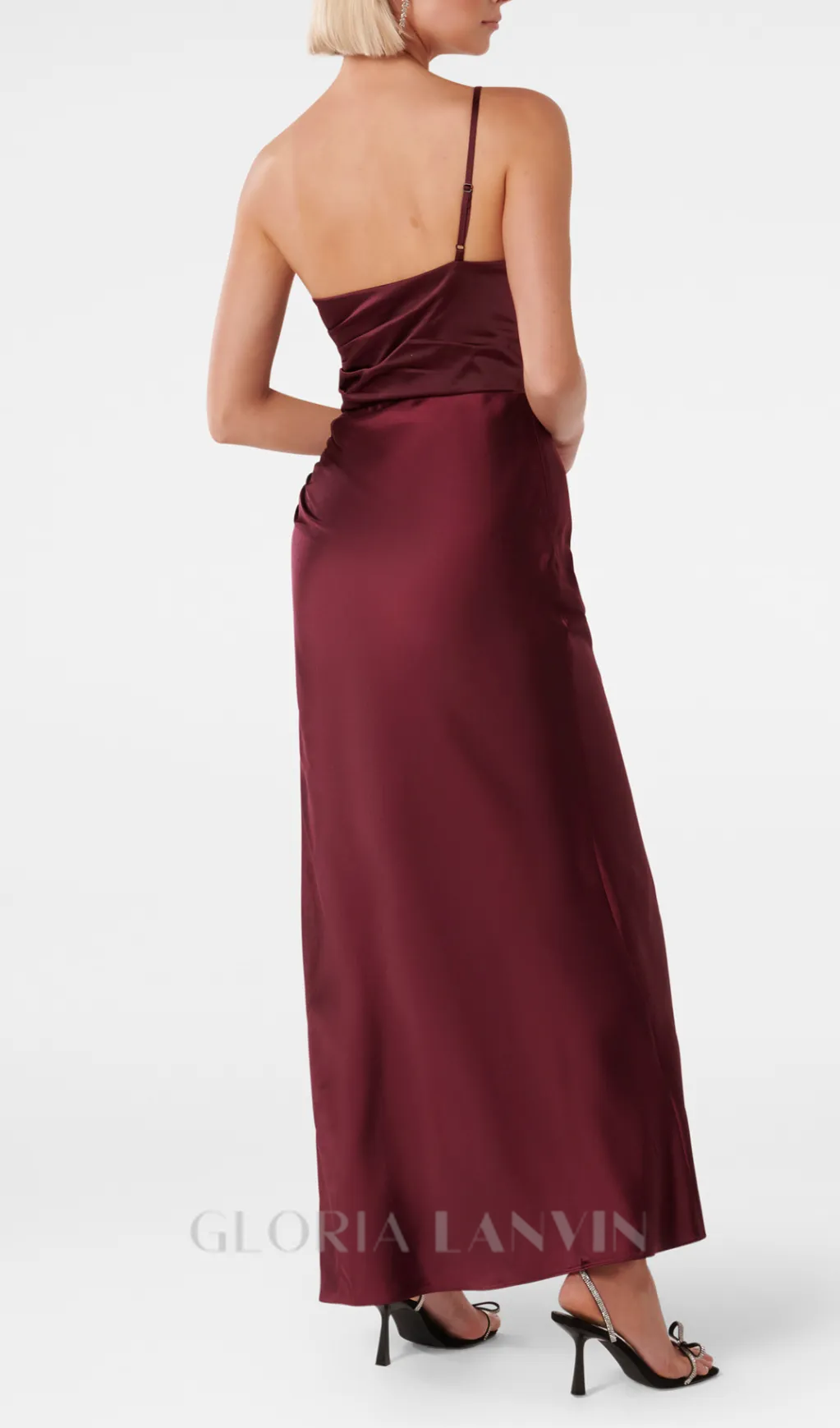 bordeaux one shoulder satin maxi dress Gloria Lanvin