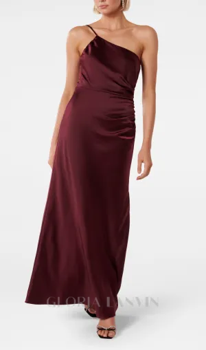 bordeaux one shoulder satin maxi dress Gloria Lanvin