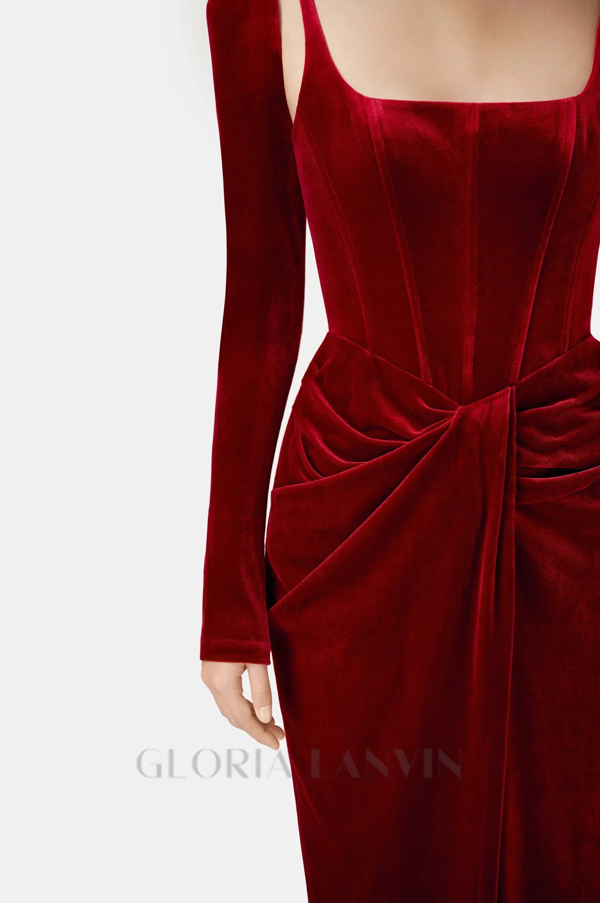 Bordeaux Velvet Draped midi Dress Gloria Lanvin
