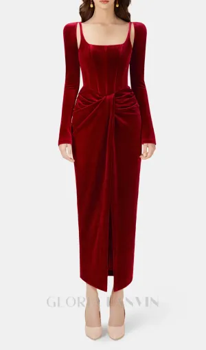 Bordeaux Velvet Draped midi Dress Gloria Lanvin