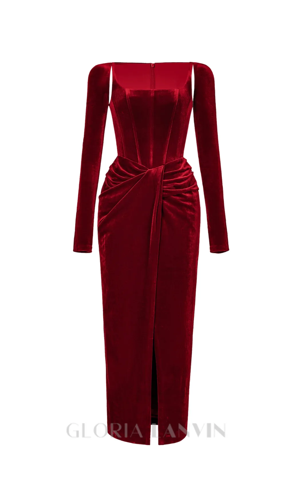Bordeaux Velvet Draped midi Dress Gloria Lanvin