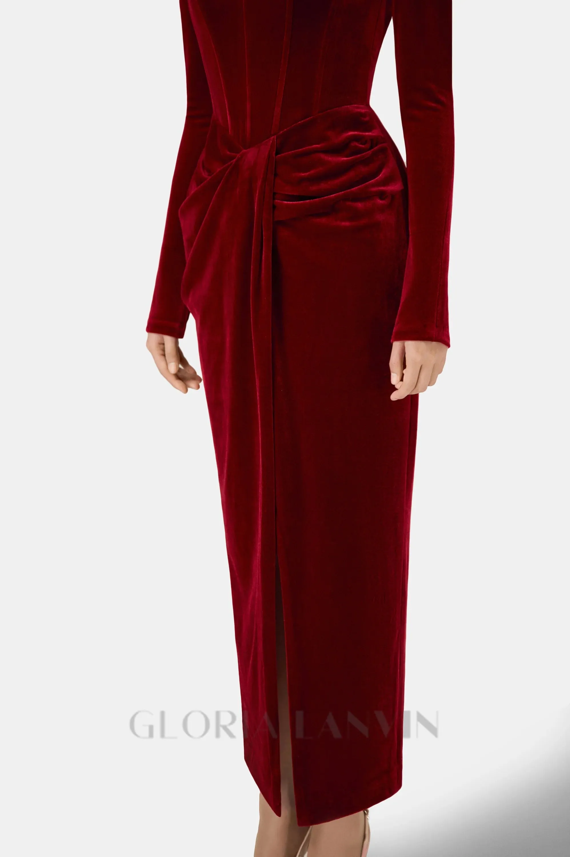 Bordeaux Velvet Draped midi Dress Gloria Lanvin