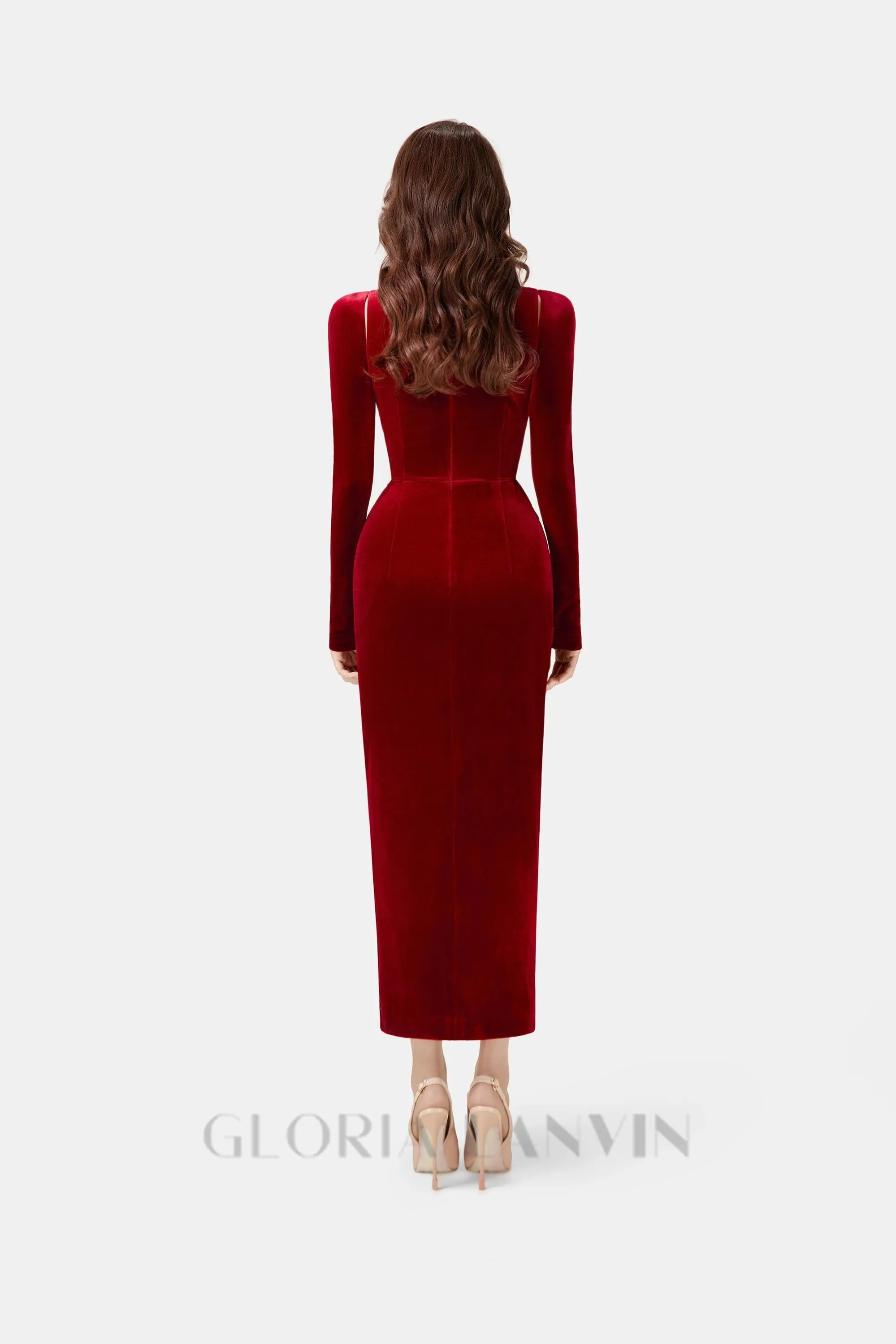 Bordeaux Velvet Draped midi Dress Gloria Lanvin