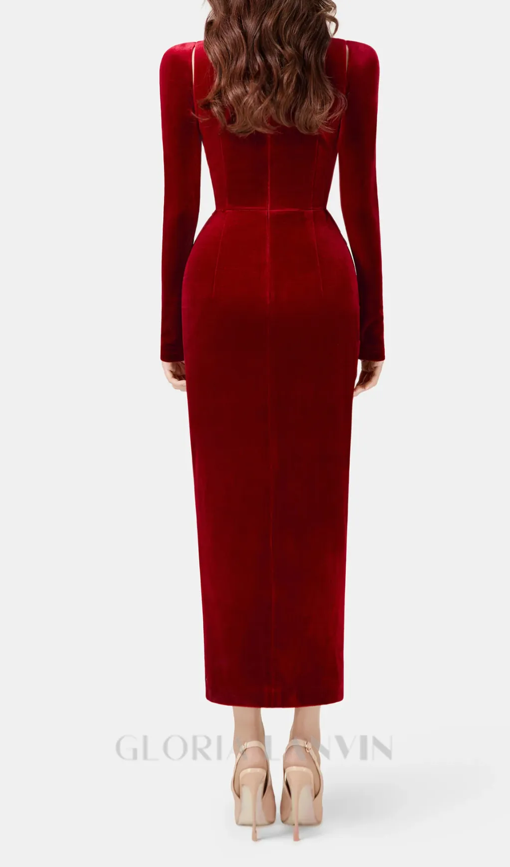 Bordeaux Velvet Draped midi Dress Gloria Lanvin
