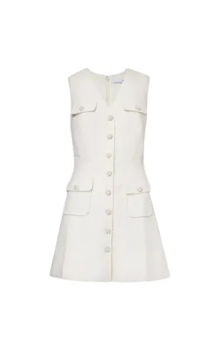 Boucl pearl-buttons knitted mini dress in white Gloria Lanvin
