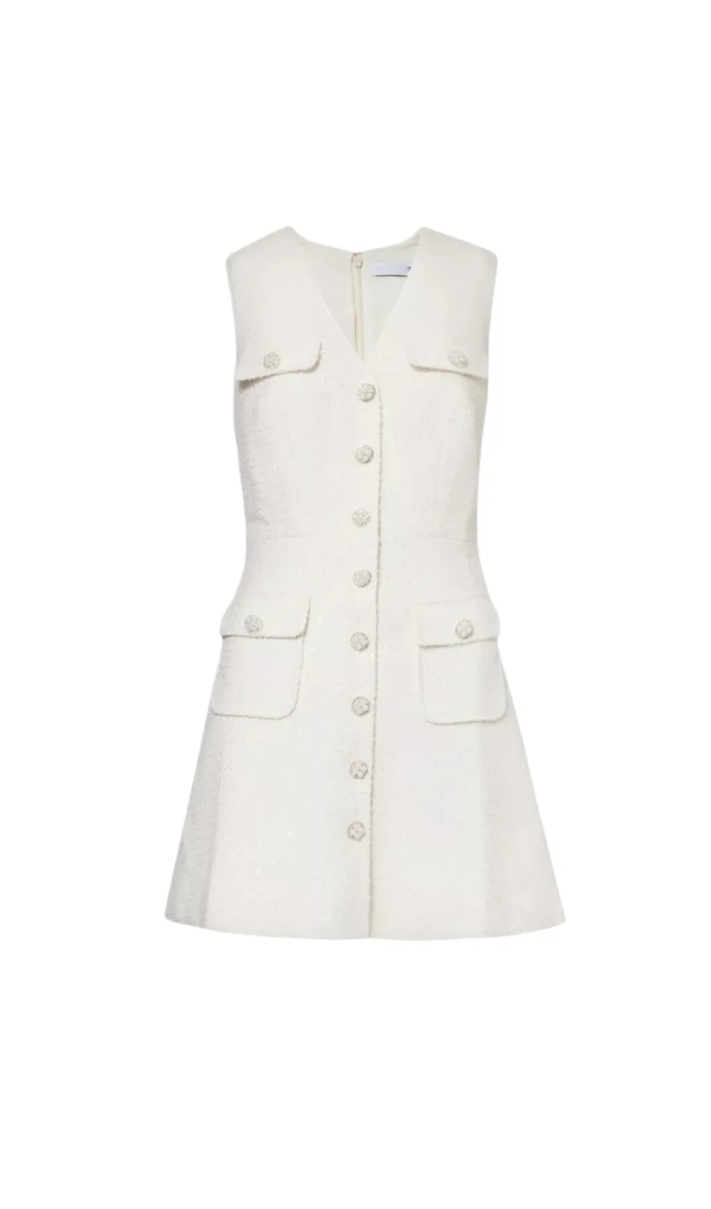 Boucl pearl-buttons knitted mini dress in white Gloria Lanvin