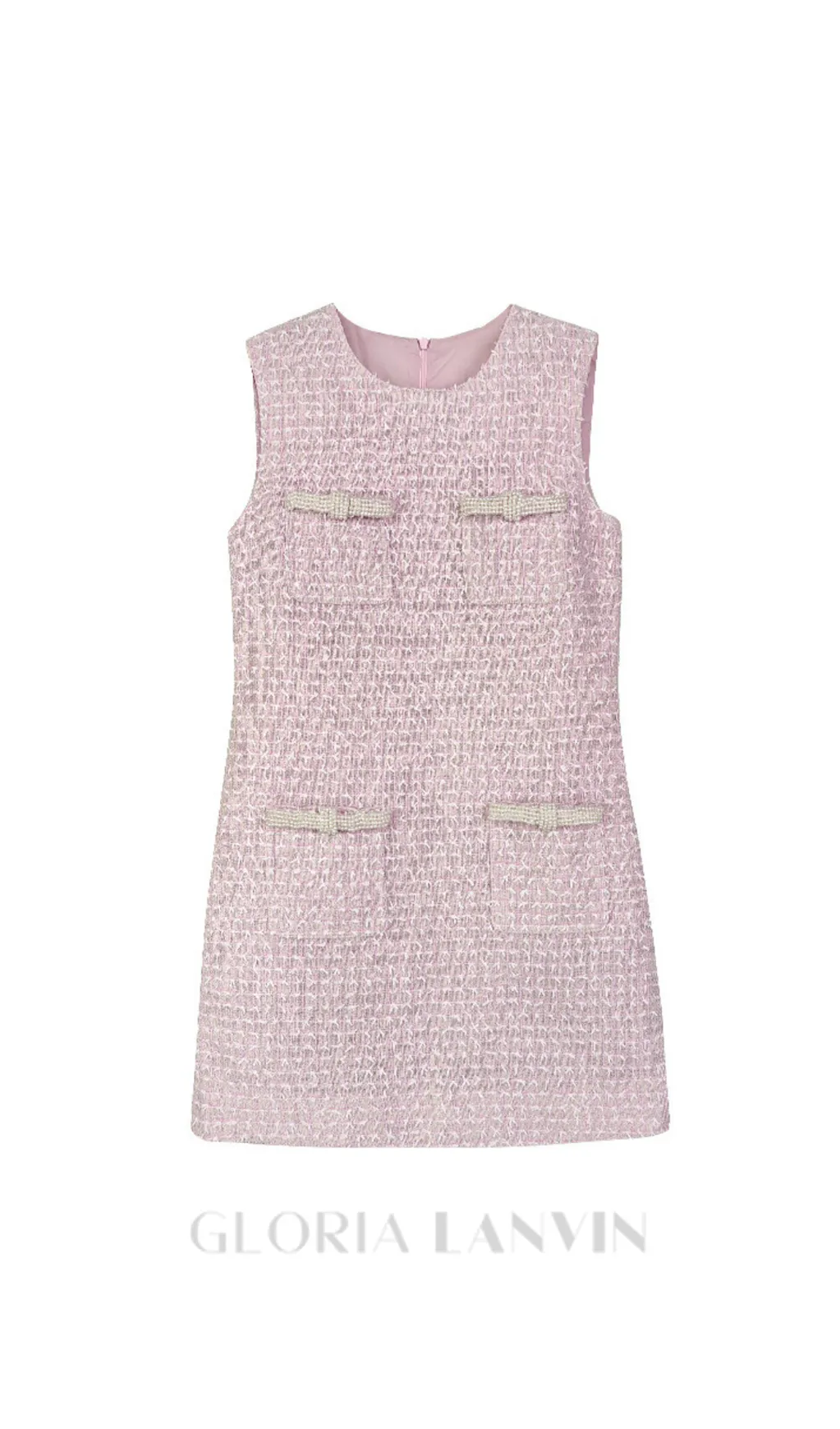 boucle pearl trim mini dress in pink Gloria Lanvin