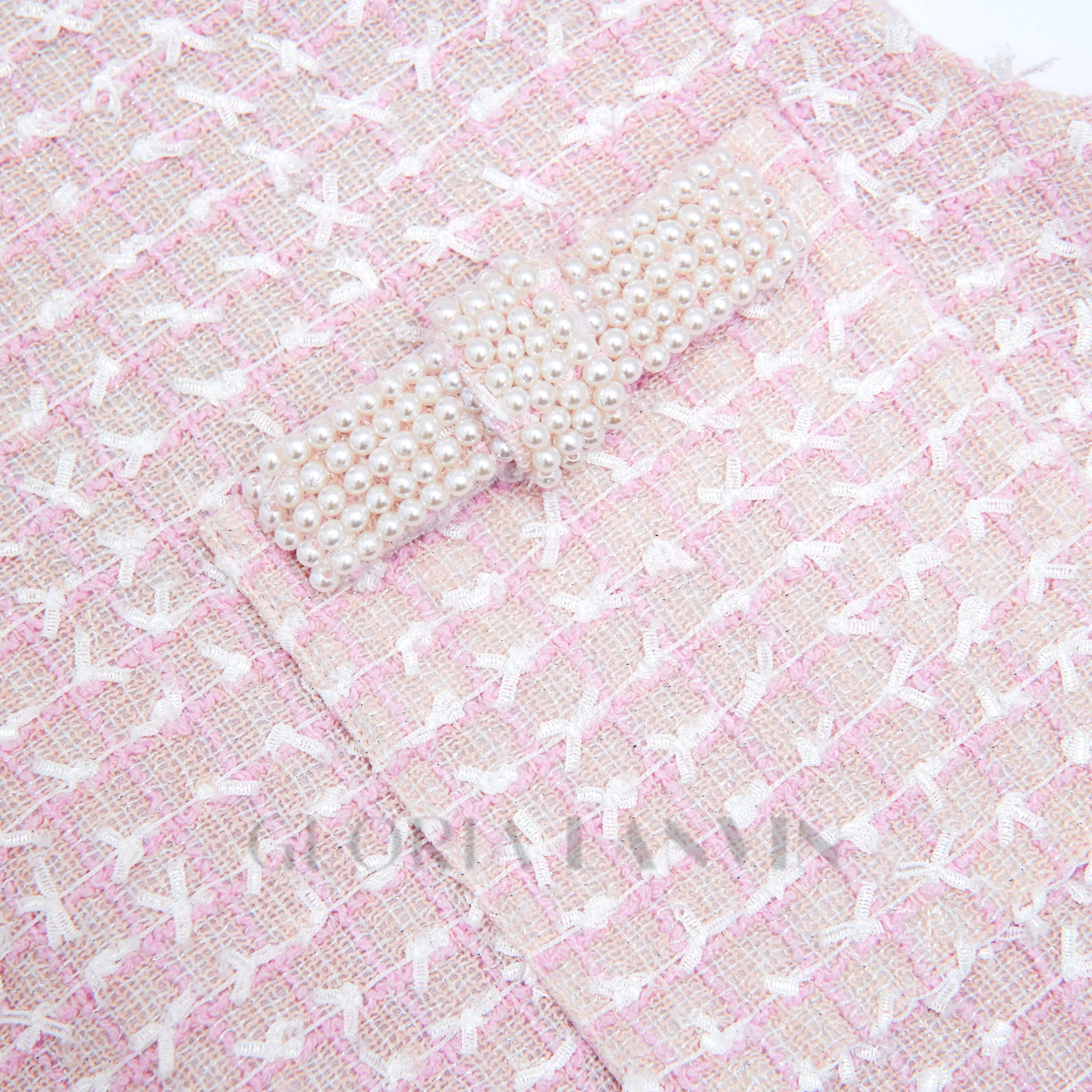 boucle pearl trim mini dress in pink Gloria Lanvin