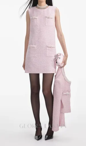 boucle pearl trim mini dress in pink Gloria Lanvin