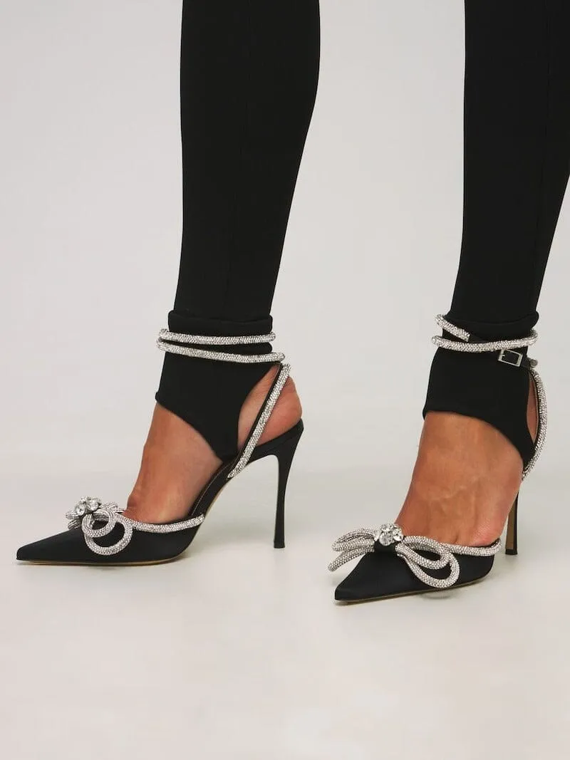 BOW CRYSTAL SATIN HEELS IN BLACK Gloria Lanvin