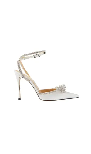 BOW CRYSTAL SATIN HEELS IN WHITE Gloria Lanvin