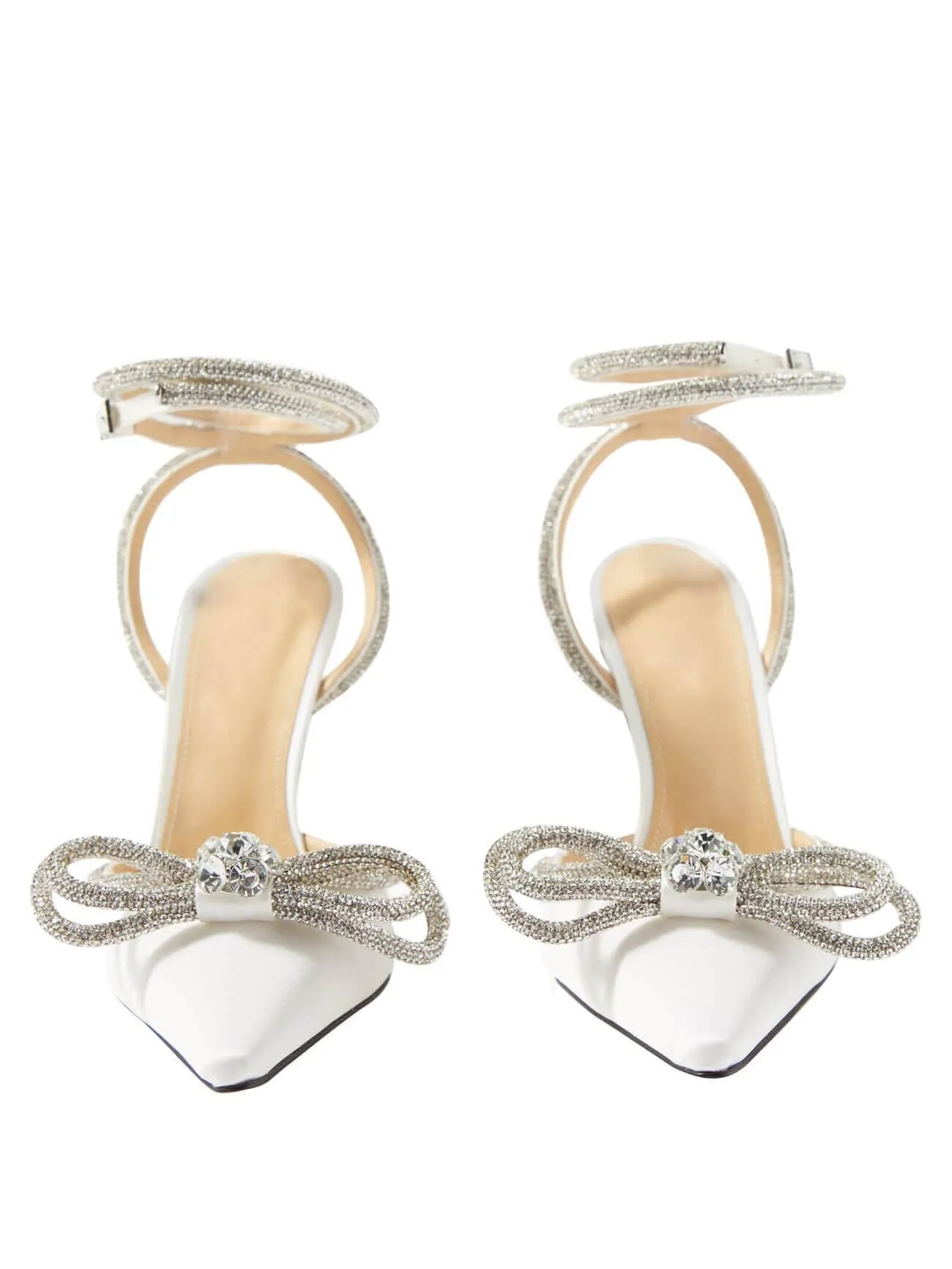 BOW CRYSTAL SATIN HEELS IN WHITE Gloria Lanvin