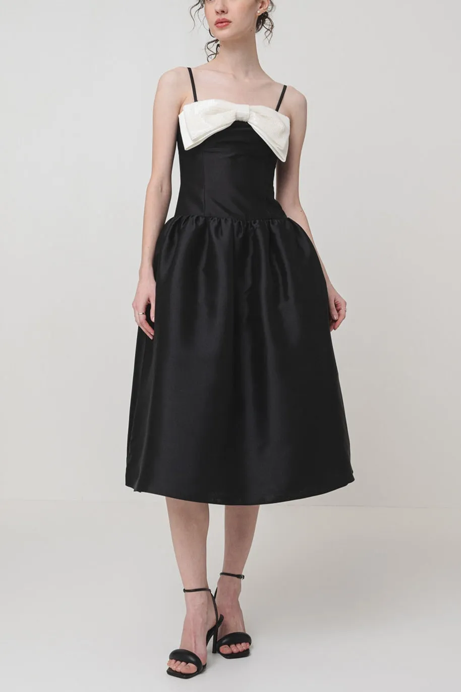 Bow-Detail Taffeta Midi Dress in black Gloria Lanvin