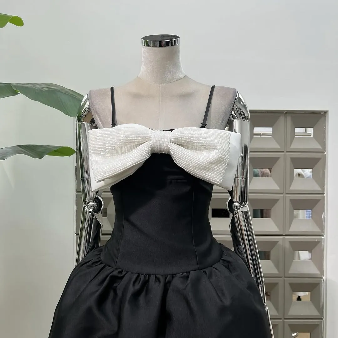 Bow-Detail Taffeta Midi Dress in black Gloria Lanvin
