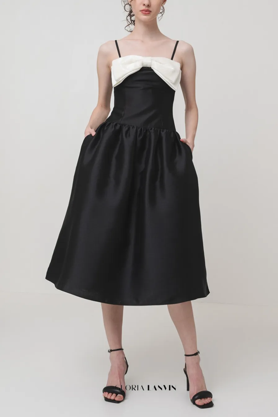 Bow-Detail Taffeta Midi Dress in black Gloria Lanvin