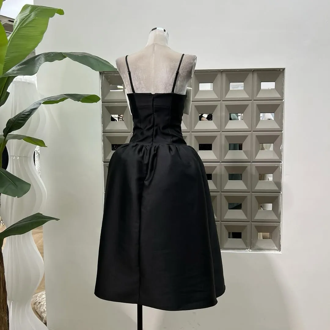 Bow-Detail Taffeta Midi Dress in black Gloria Lanvin
