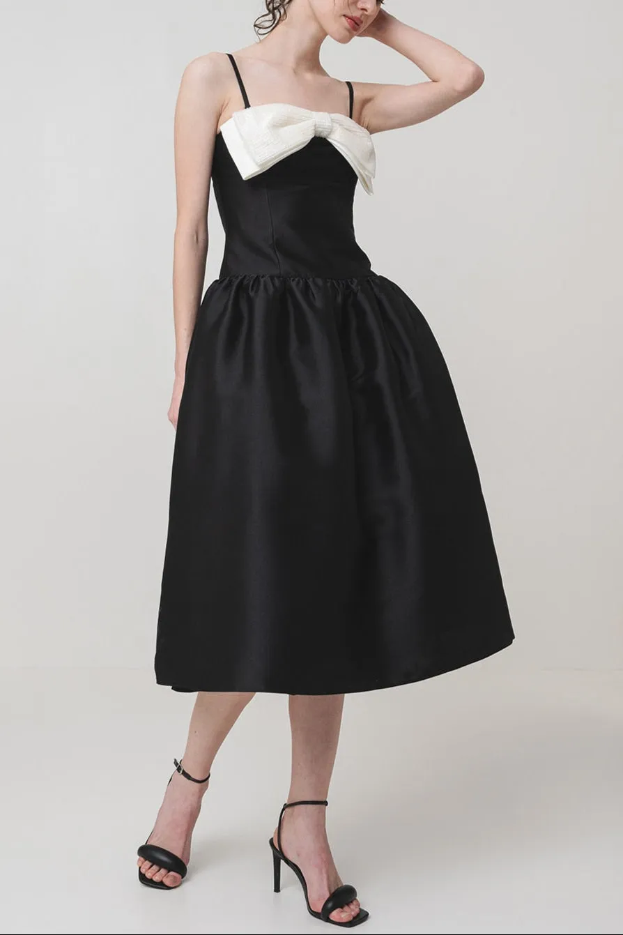 Bow-Detail Taffeta Midi Dress in black Gloria Lanvin