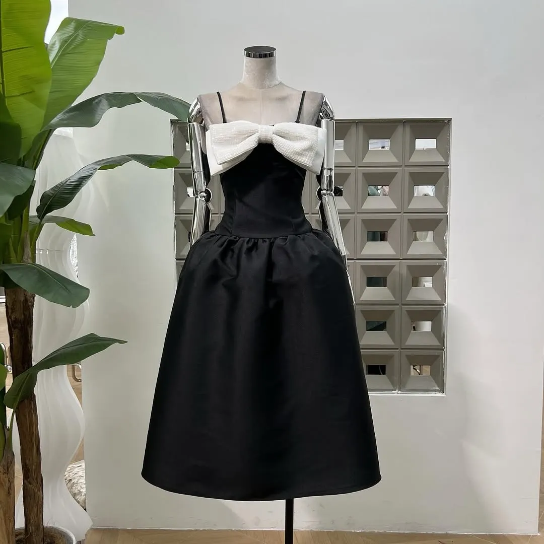 Bow-Detail Taffeta Midi Dress in black Gloria Lanvin