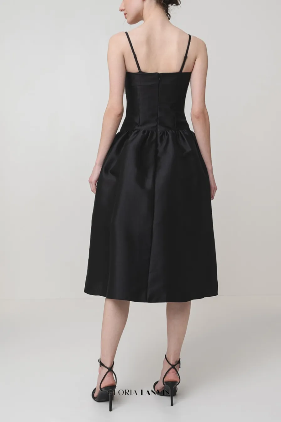 Bow-Detail Taffeta Midi Dress in black Gloria Lanvin