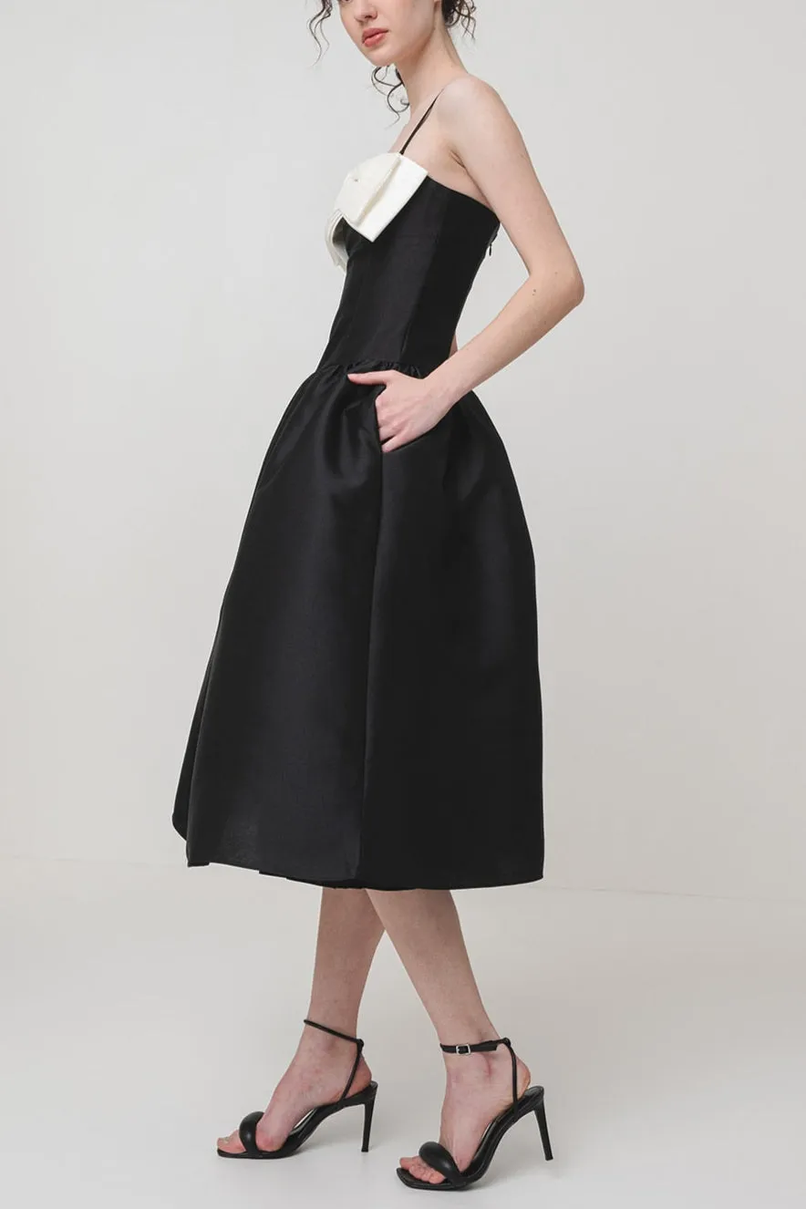 Bow-Detail Taffeta Midi Dress in black Gloria Lanvin