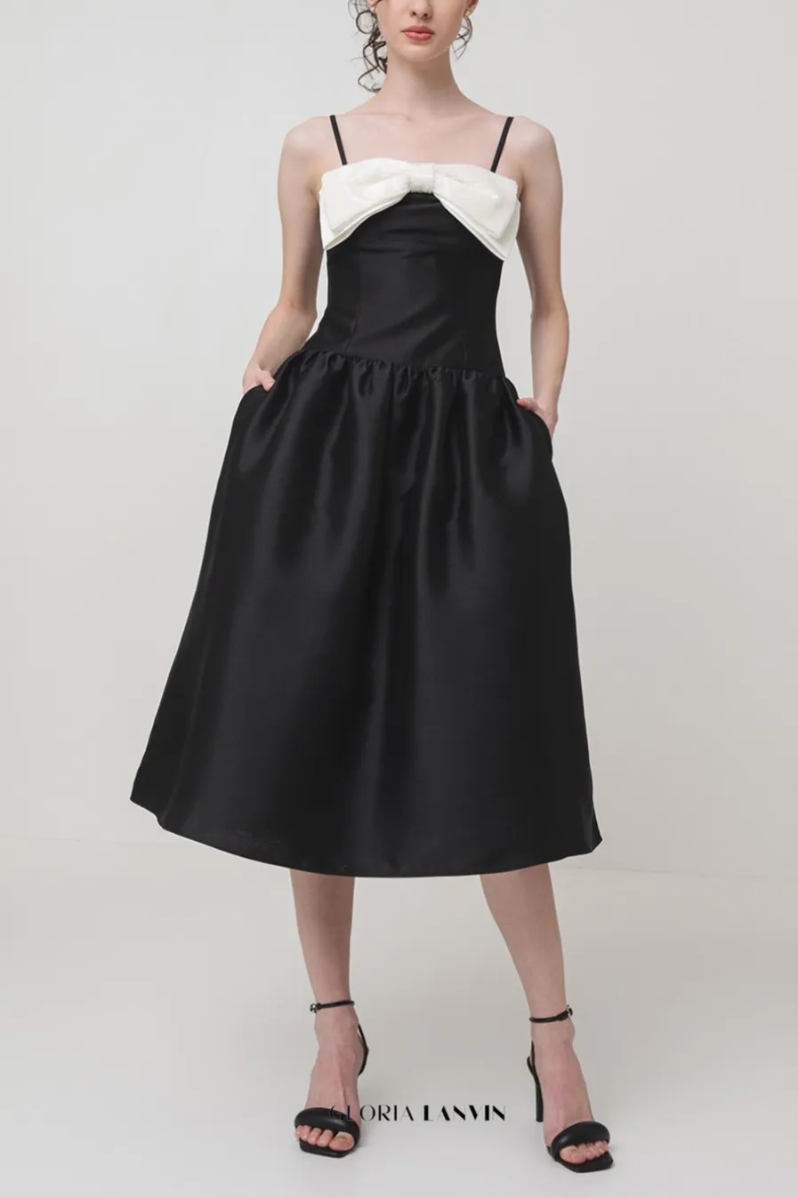 Bow-Detail Taffeta Midi Dress in black Gloria Lanvin