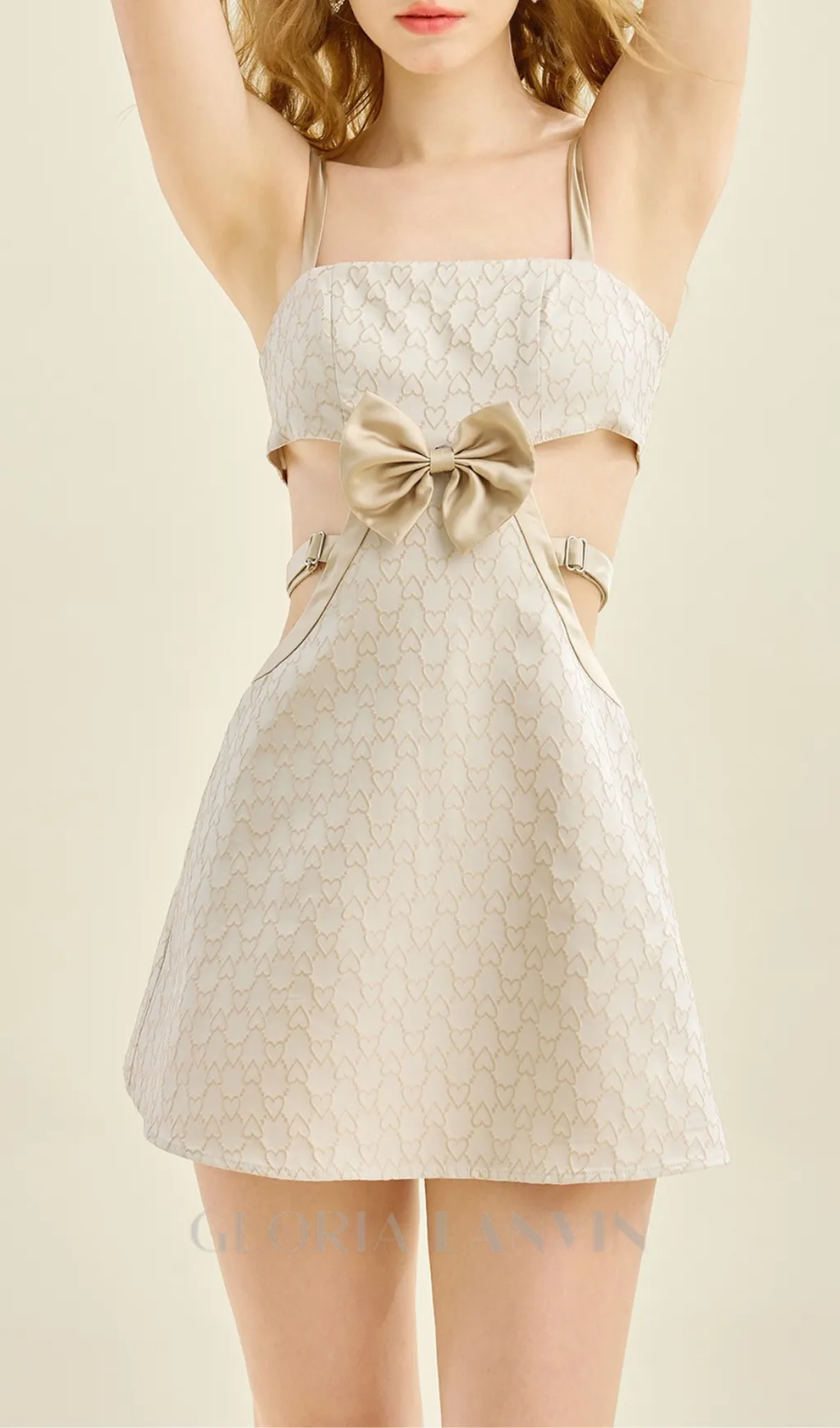 BOW EMBELLISHED CUTOUT MINI DRESS IN APRICOT Gloria Lanvin