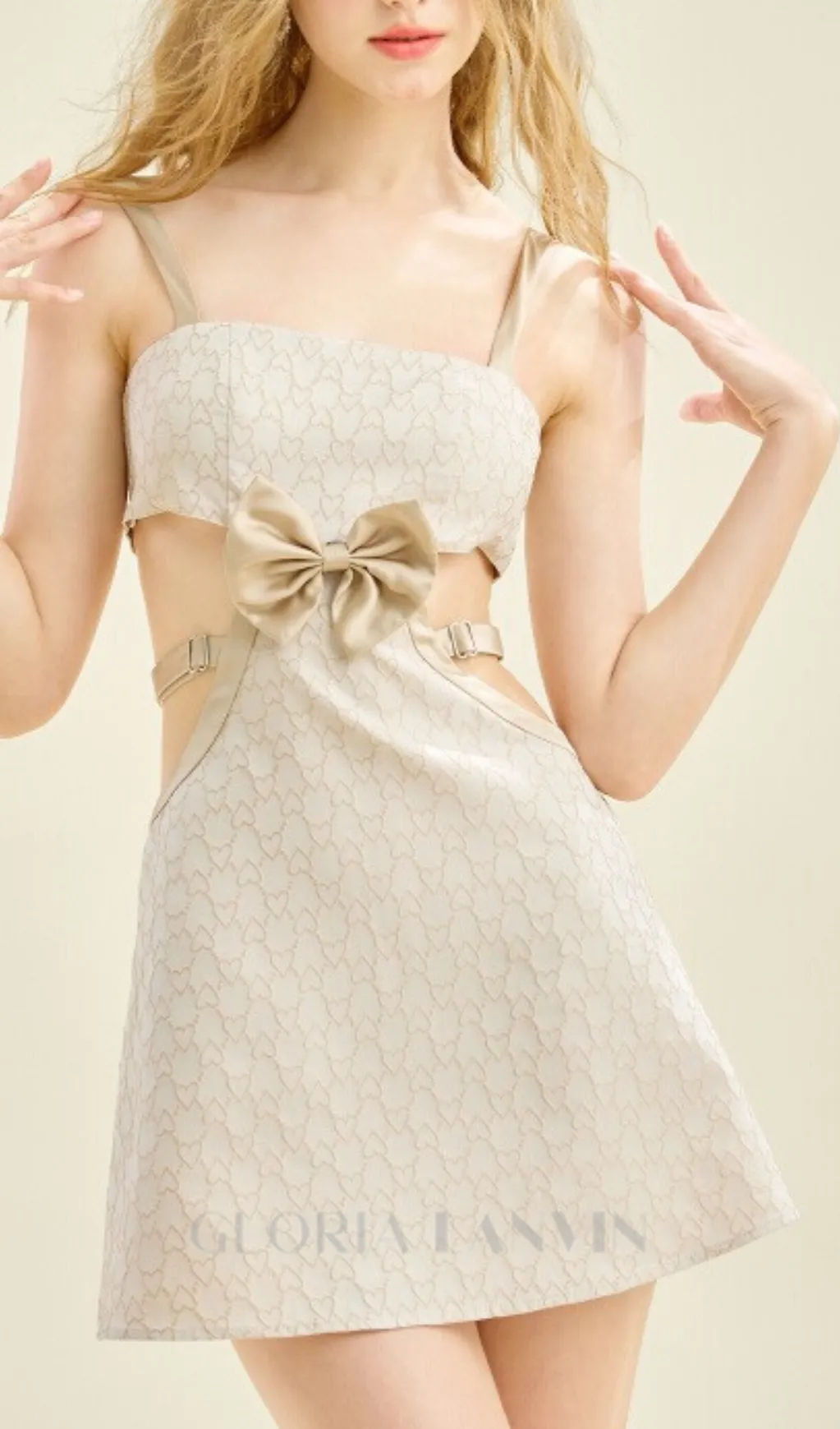 BOW EMBELLISHED CUTOUT MINI DRESS IN APRICOT Gloria Lanvin