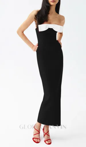 BOW-EMBELLISHED MIDI DRESS IN BLACK Gloria Lanvin