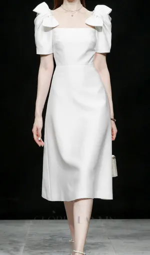 BOW-EMBELLISHED MIDI DRESS IN WHITE Gloria Lanvin