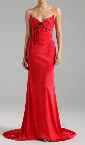 bow embellished strapless maxi dress in red Gloria Lanvin