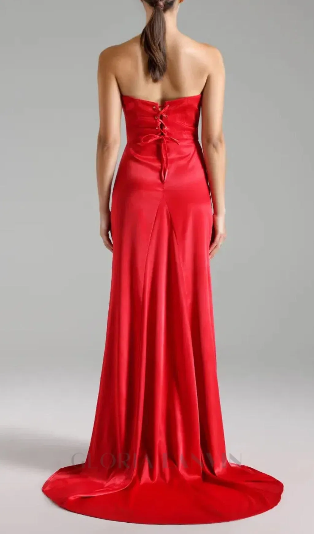bow embellished strapless maxi dress in red Gloria Lanvin