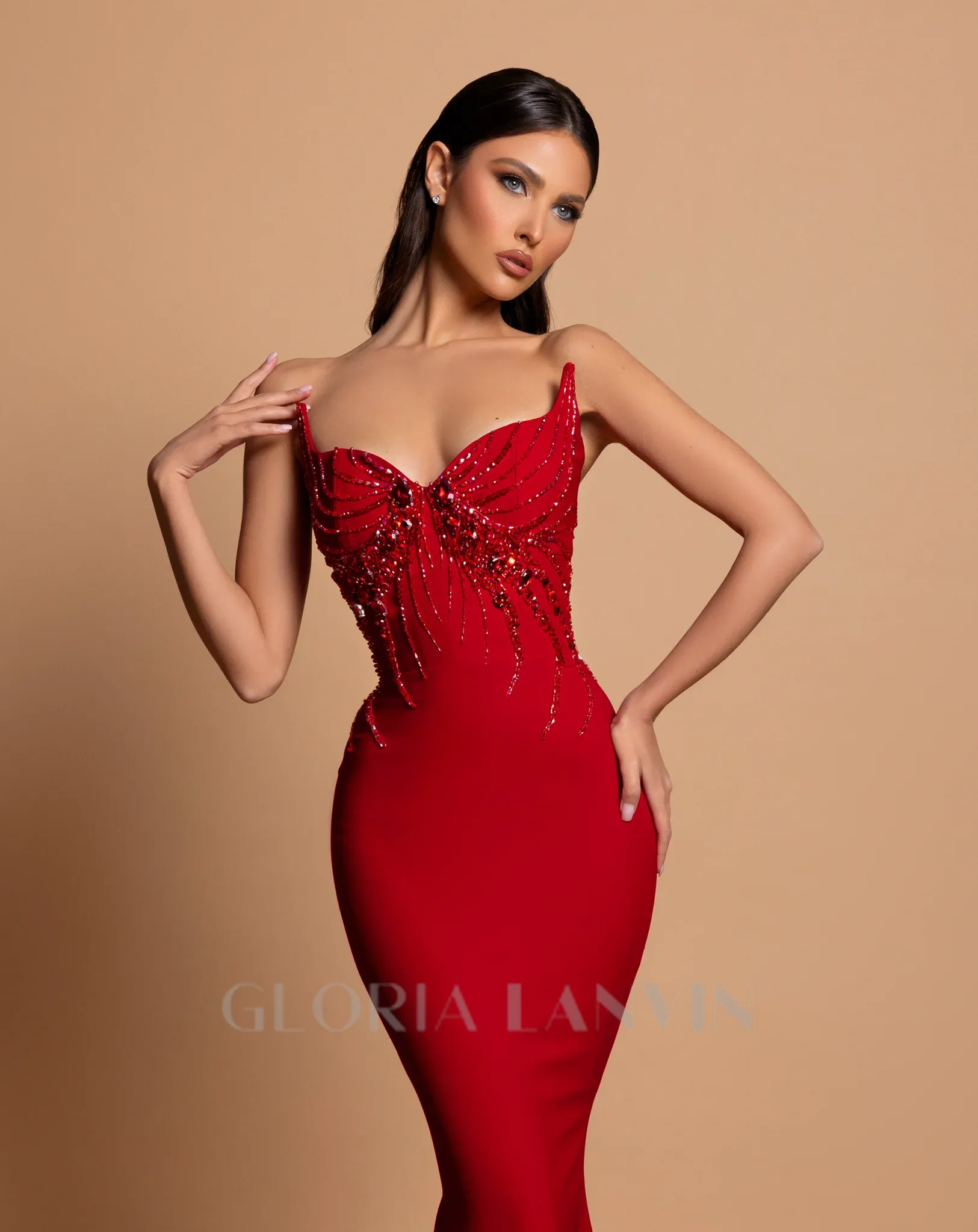 bow embellished strapless maxi dress in red Gloria Lanvin