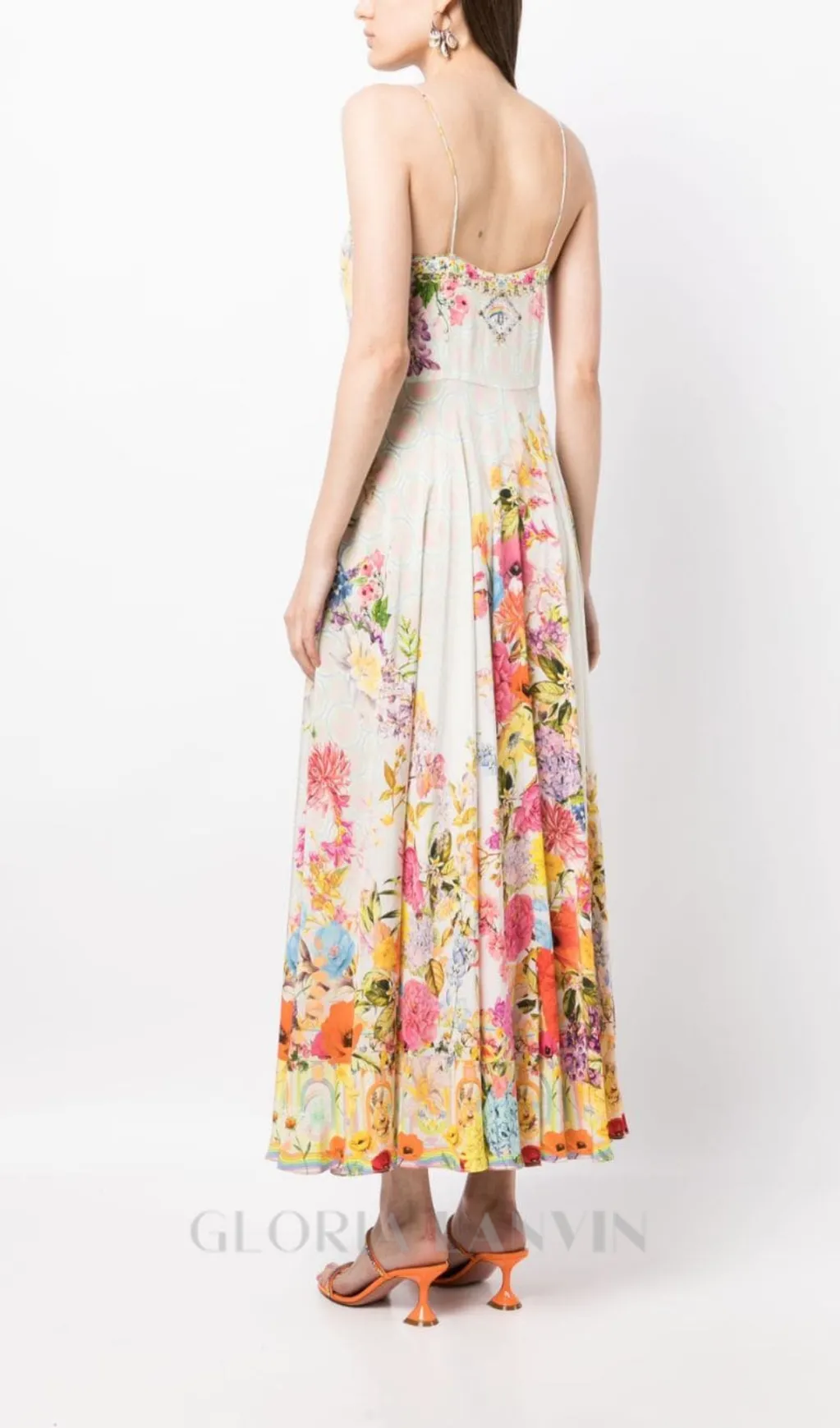 BOW FLORAL-PRINT SILK MIDI DRESS Gloria Lanvin