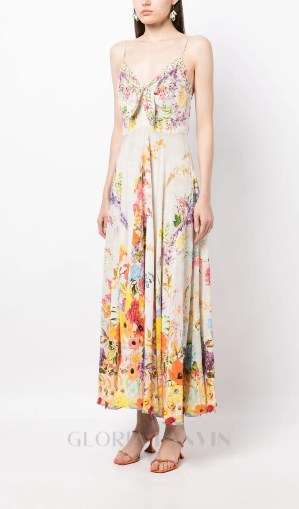 BOW FLORAL-PRINT SILK MIDI DRESS Gloria Lanvin