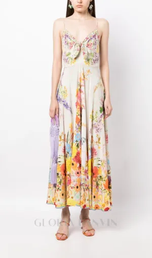 BOW FLORAL-PRINT SILK MIDI DRESS Gloria Lanvin