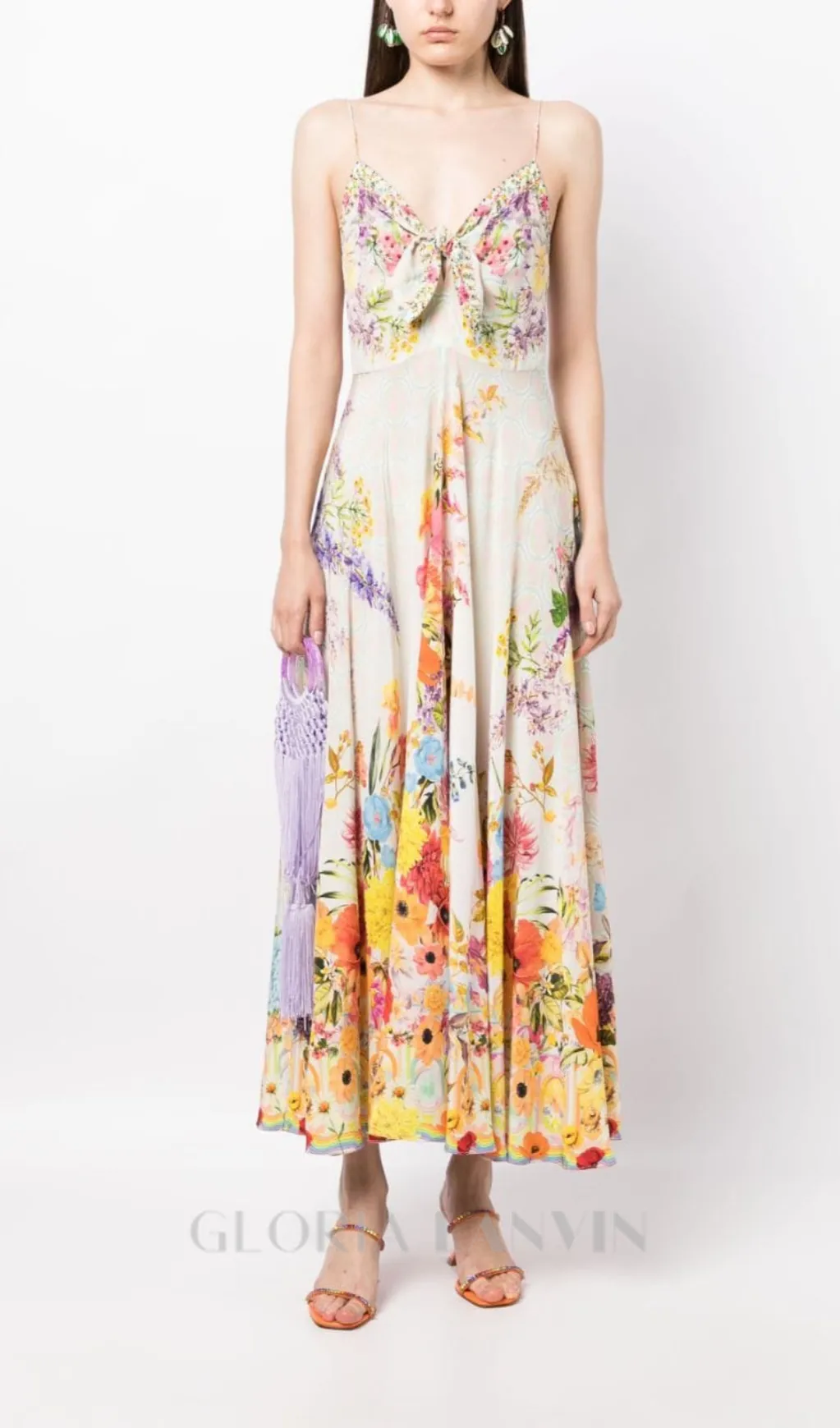 BOW FLORAL-PRINT SILK MIDI DRESS Gloria Lanvin
