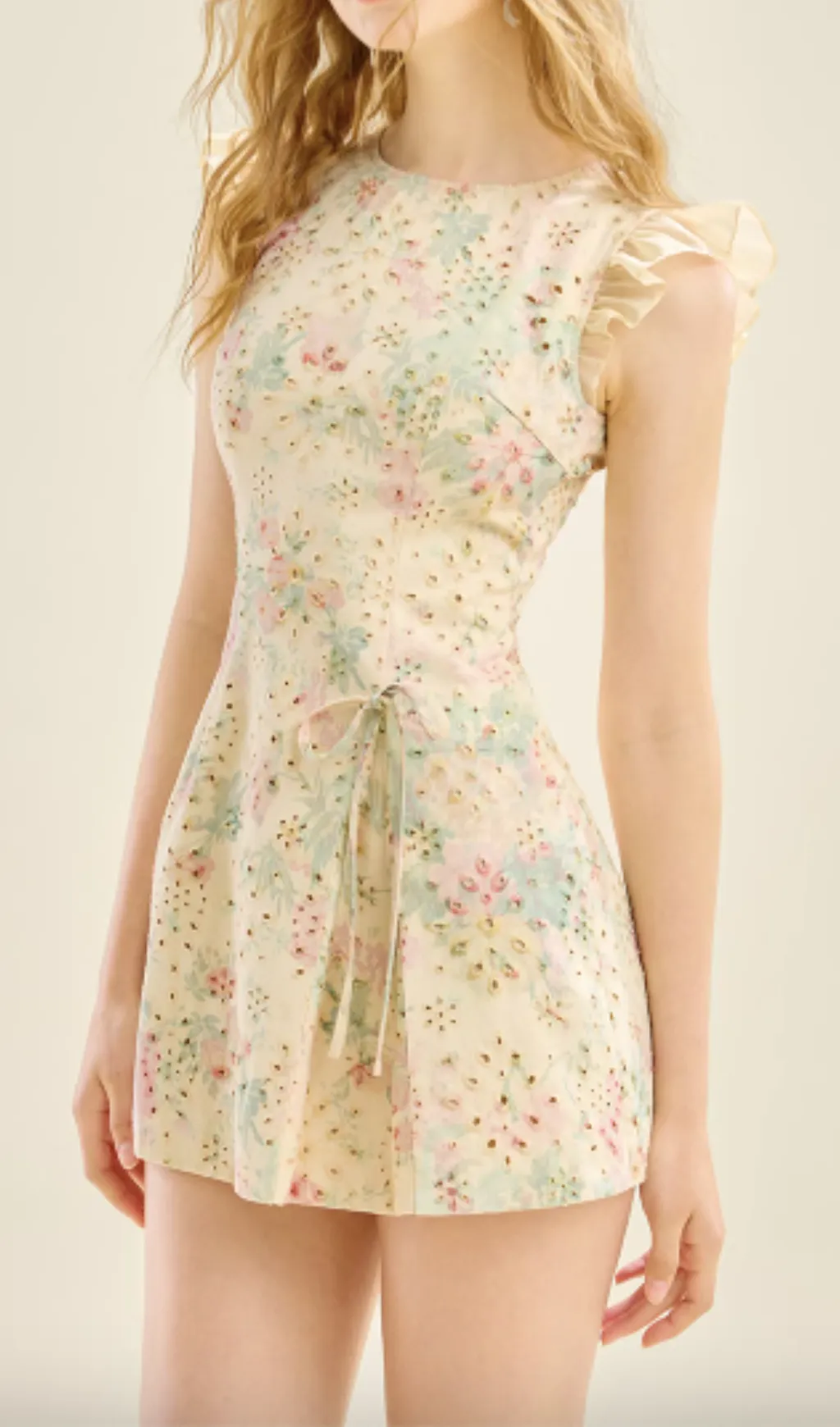 BOW FLORAL PRINTED MINI DRESS IN YELLOW Gloria Lanvin