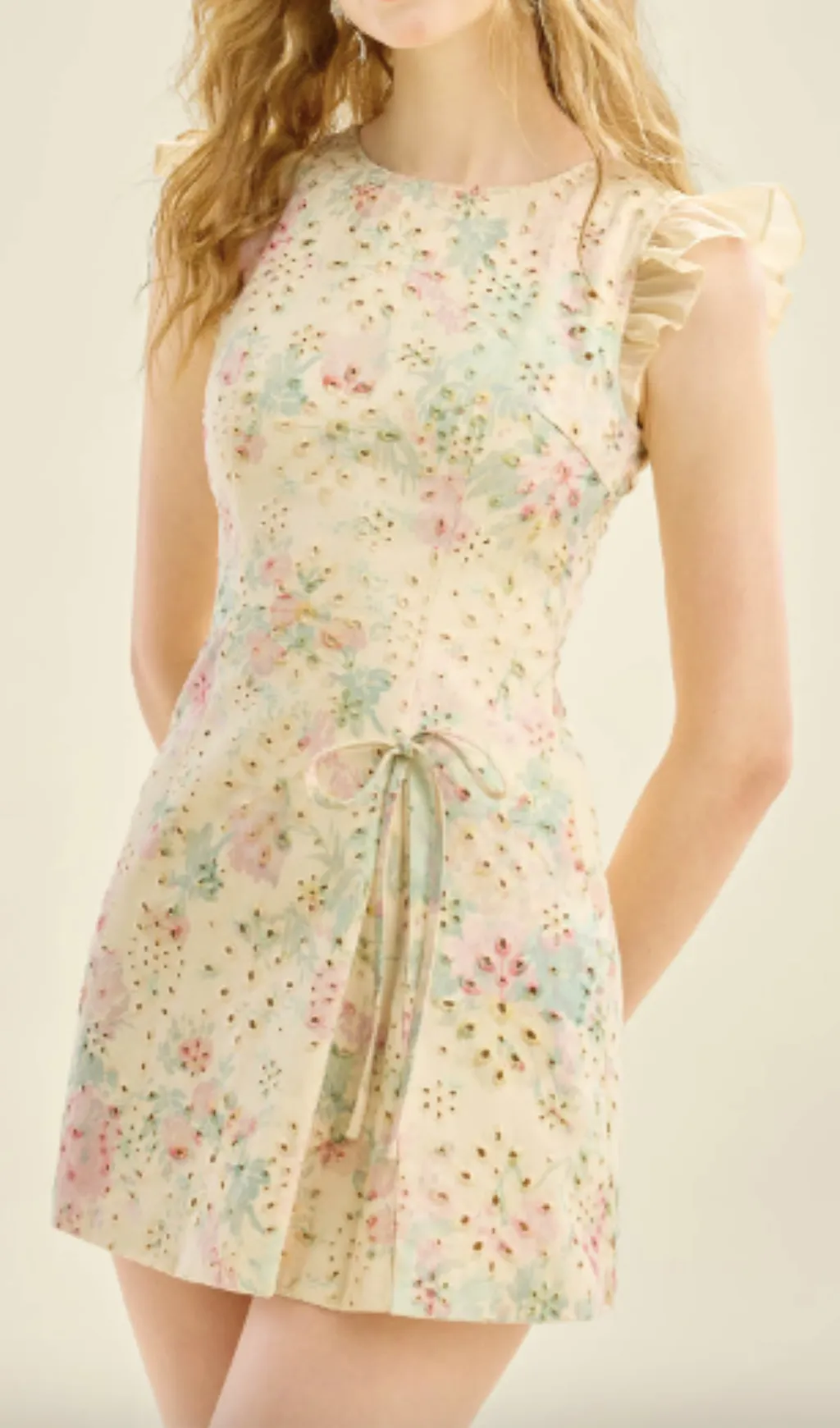 BOW FLORAL PRINTED MINI DRESS IN YELLOW Gloria Lanvin