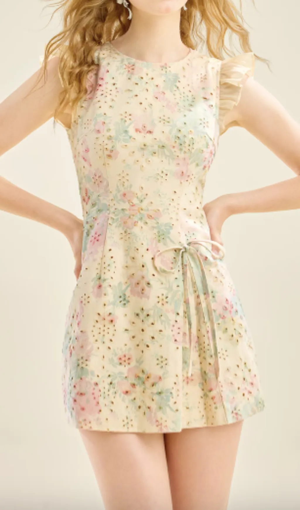 BOW FLORAL PRINTED MINI DRESS IN YELLOW Gloria Lanvin