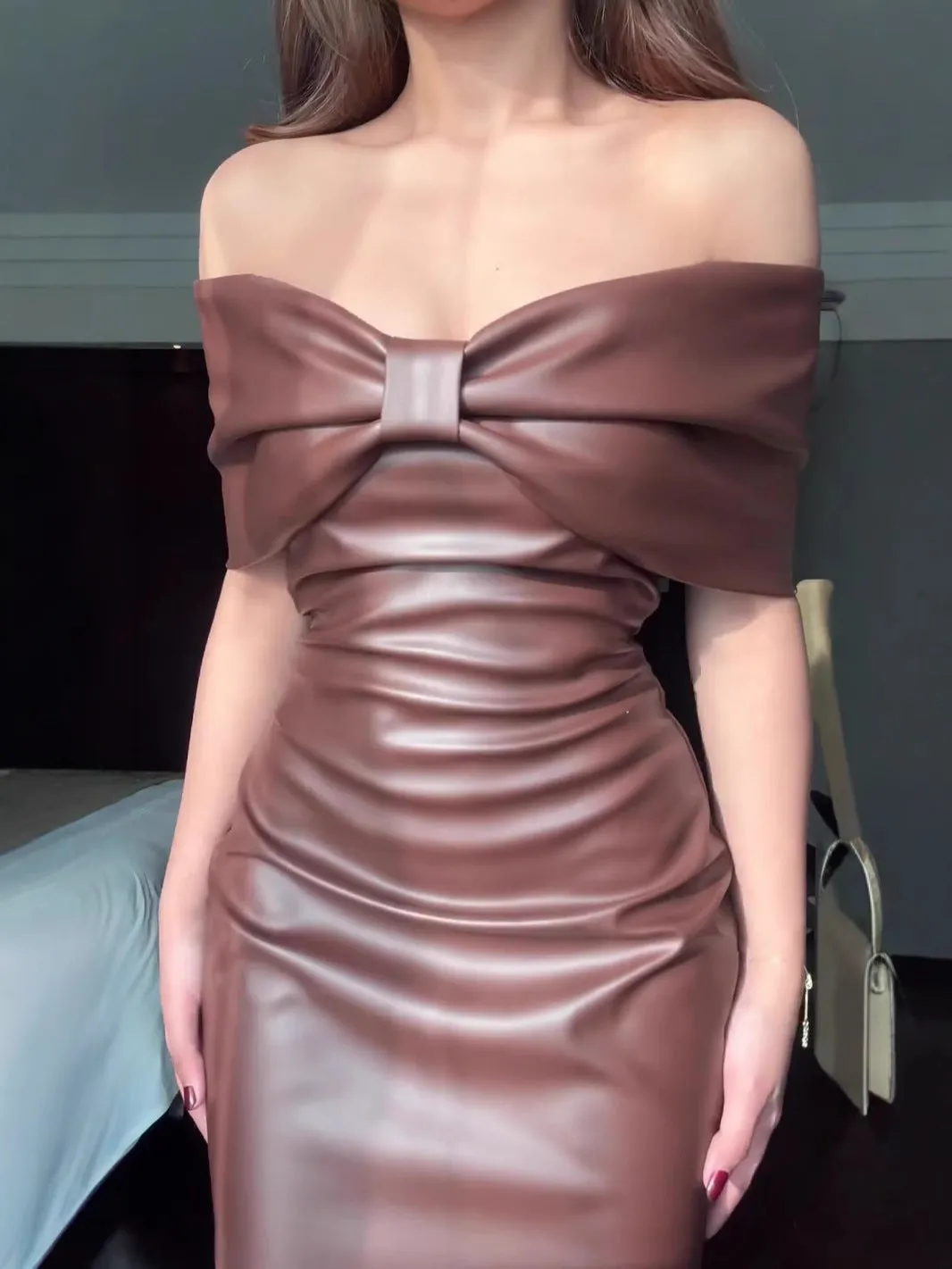 Bow Leather strapless mini Dress Gloria Lanvin