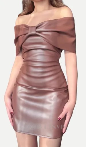 Bow Leather strapless mini Dress Gloria Lanvin