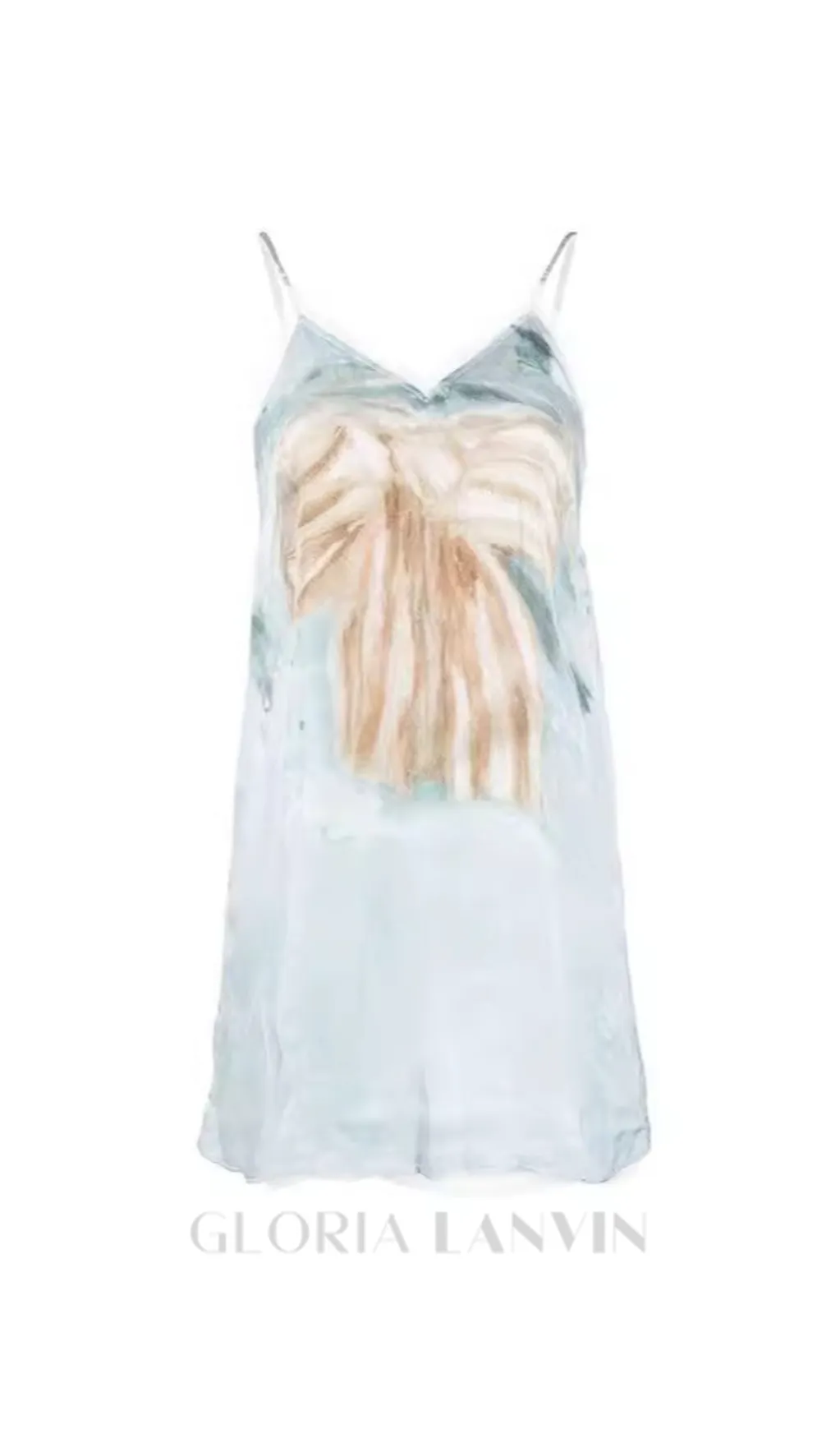BOW-PRINT TULLE-TRIMS SATIN MINI DRESS IN PALE BLUE Gloria Lanvin