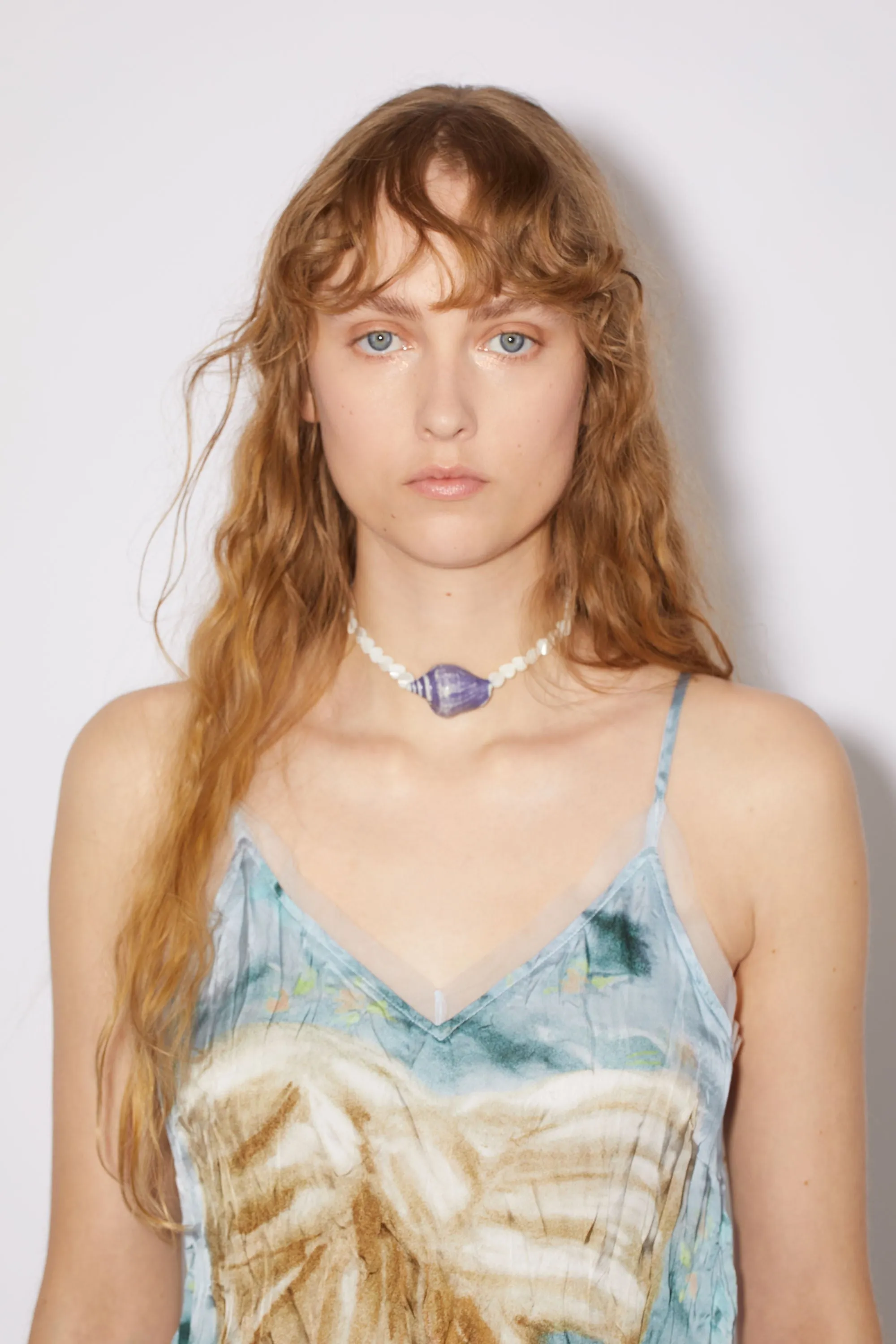 BOW-PRINT TULLE-TRIMS SATIN MINI DRESS IN PALE BLUE Gloria Lanvin